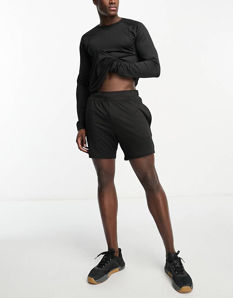 Threadbare Fitness mid length training shorts in black - part of a set